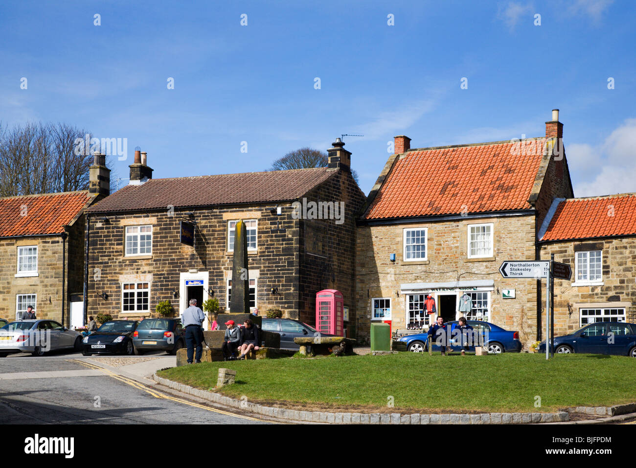 Walkers resting at Osmotherley North york Moors Yorkshire England Stock