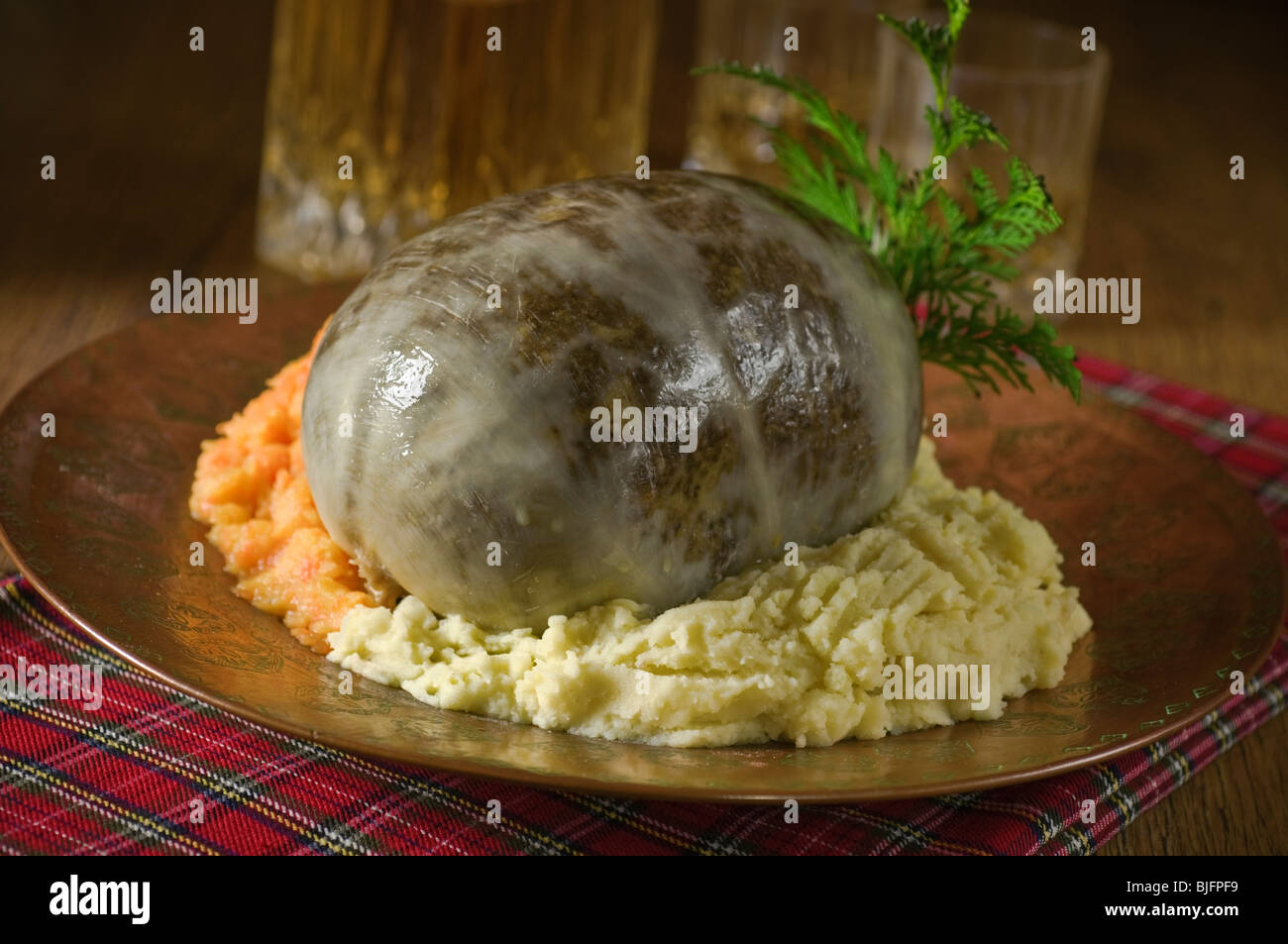 Haggis with neeps and tatties Scotland Food Stock Photo