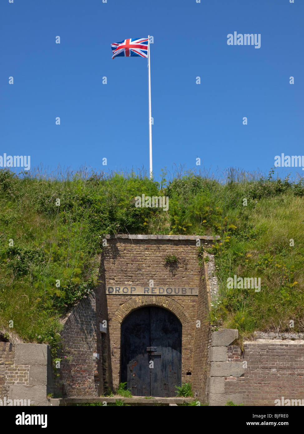 Union flag flying above Drop Redoubt, Western Heights, Dover, Kent ...