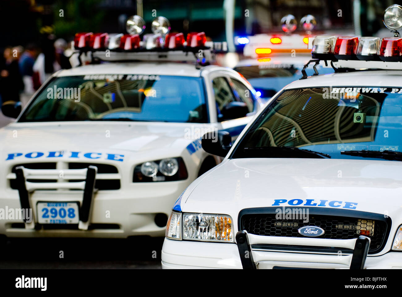 Two new NYPD Highway Patrol Cars at Ground Zero - Manhattan NY - September 2009 Stock Photo