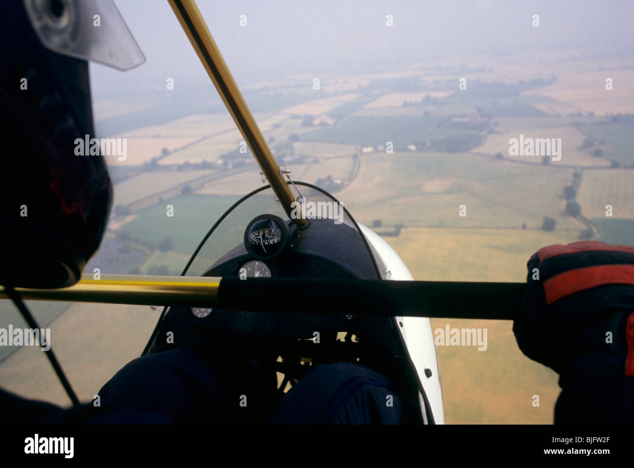 View from cockpit of a Microlight flying over countryside Stock Photo ...