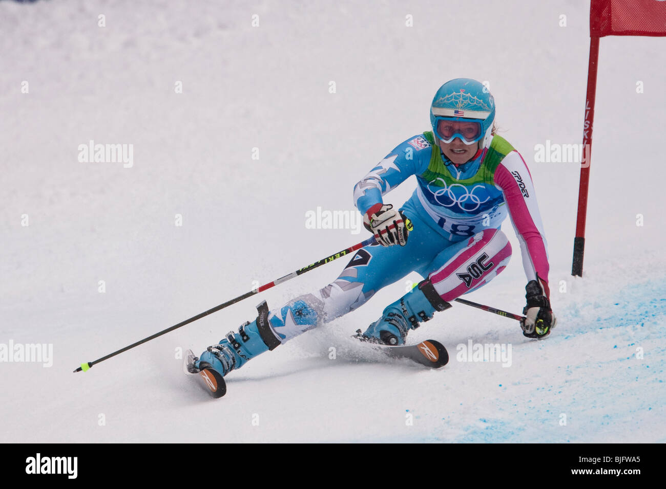 Julia Mancuso (USA) competing in the Alpine Skiing Women's Giant Slalom event at the 2010 Olympic Winter Games Stock Photo