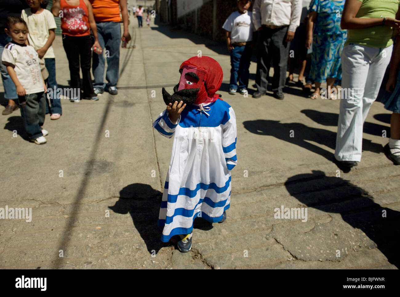 A young Chinelo dancer performs during carnival celebrations in Tlayacapan, Mexico, February 5, 2008. Stock Photo