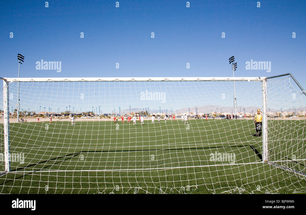 Goal on a football pitch Stock Photo