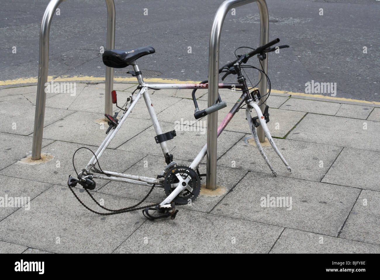 Theft bike wheels, Manchester, Great Britain 2009 Stock Photo