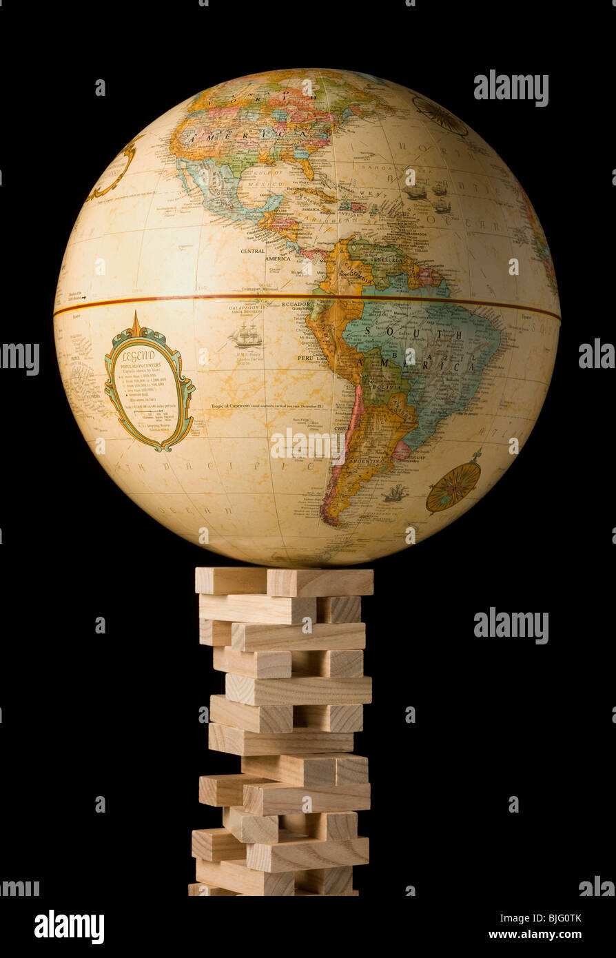 globe on a tower of blocks Stock Photo Alamy