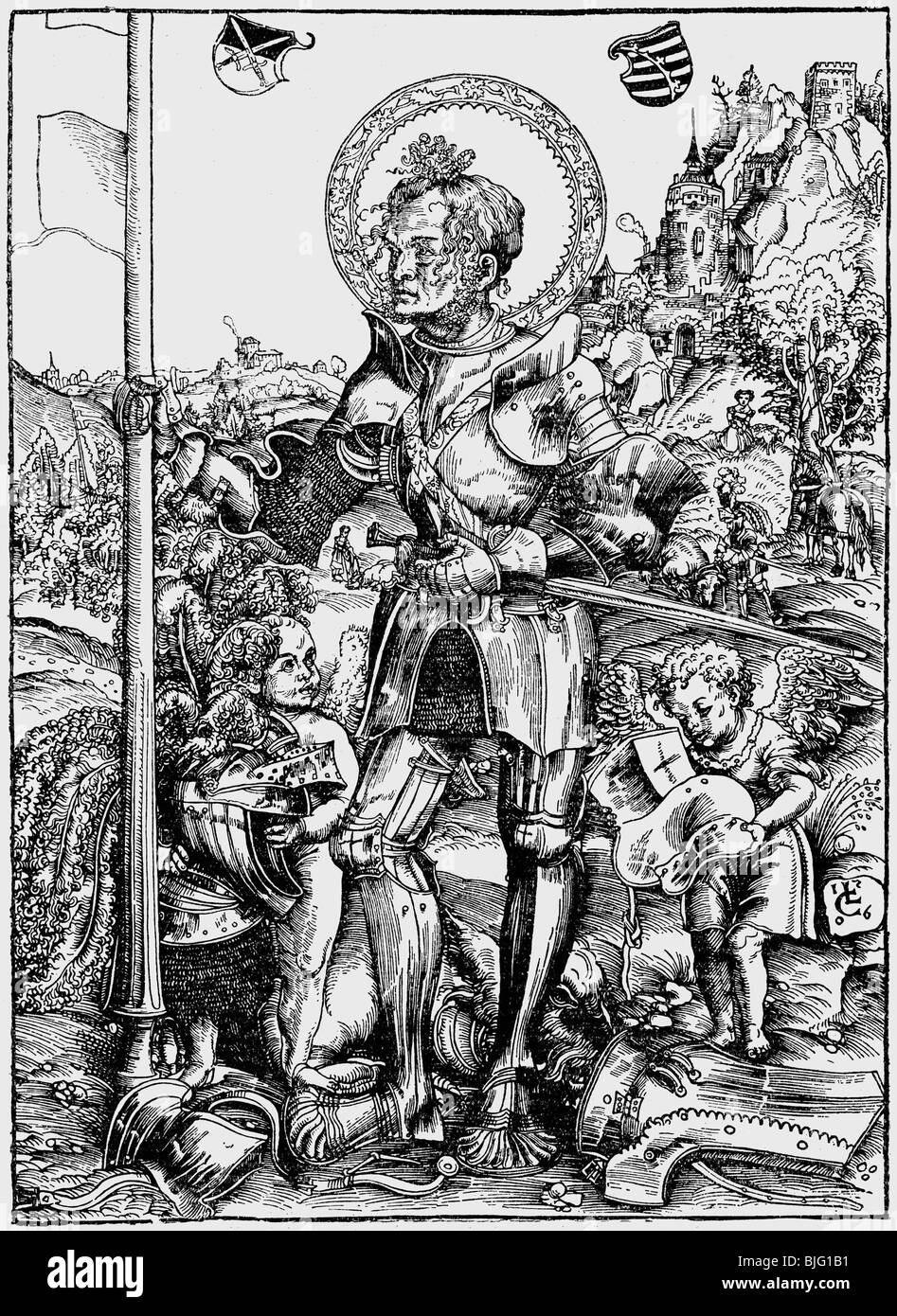 religion, christianity, Holy persons, 'Saint George standing', woodcut by Lucas Cranach the Elder, 1506, , Stock Photo