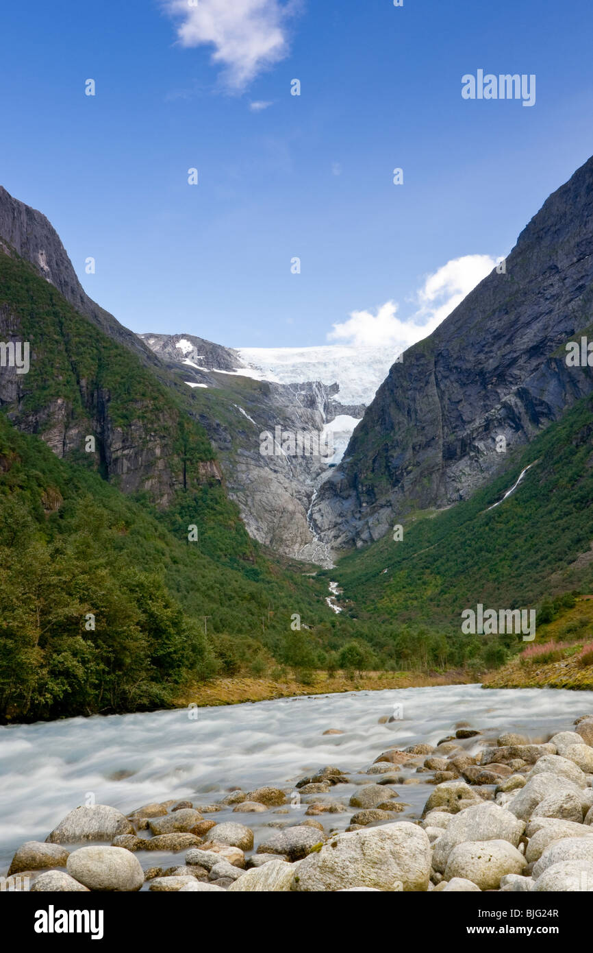 The powerful Briksdal Glacier is a part of the Jostedal Glacier National Park. Stock Photo