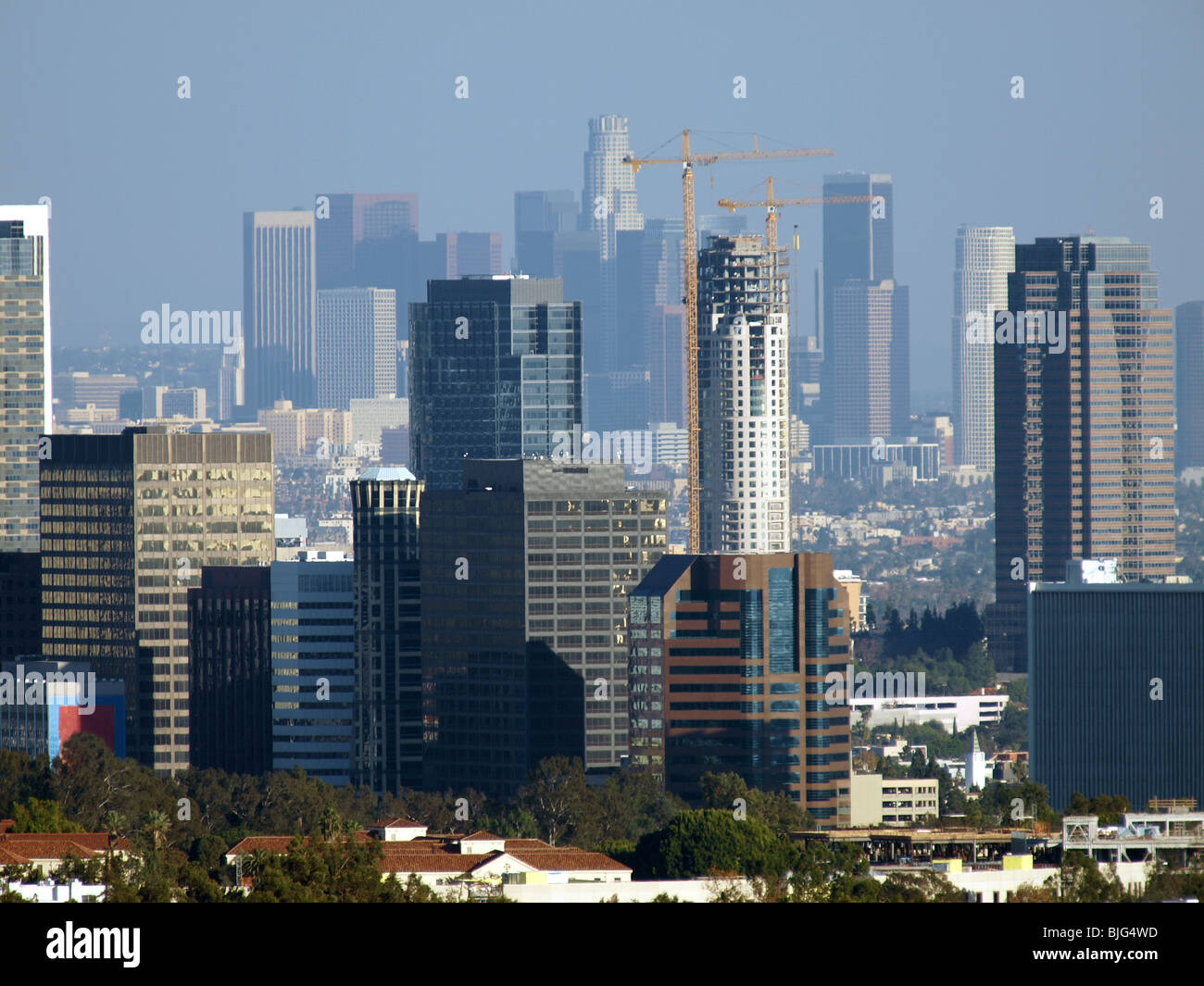 Century City and Downtown Los Angeles form a double skyline in the  afternoon sun Stock Photo - Alamy