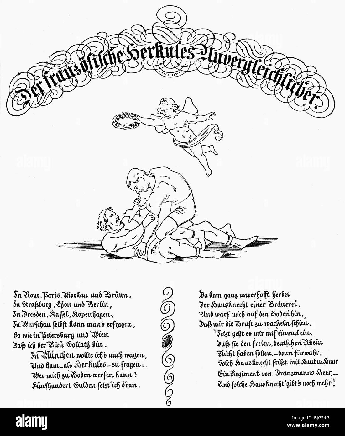 sport, wrestling, match at Royal Court Theatre, Munich, leaflet, 1841, , Stock Photo