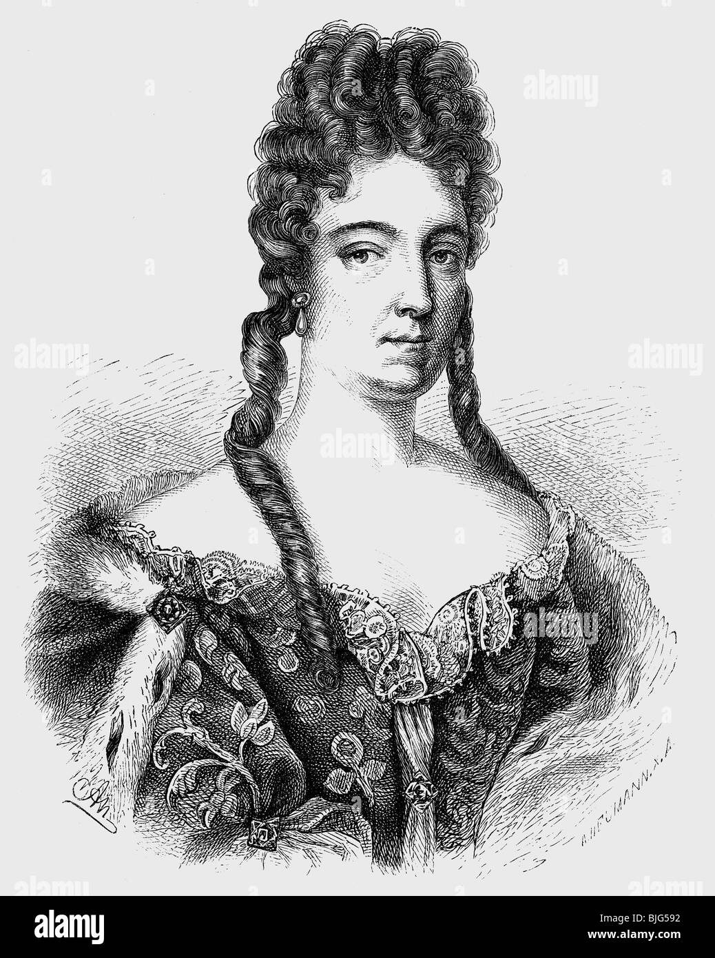 Eleonore, 3.1.1639 - 5.2.1722, Duches of Brunswick-Lueneburg 1676 - 1705, portrait, wood engraving, 1873, , Stock Photo