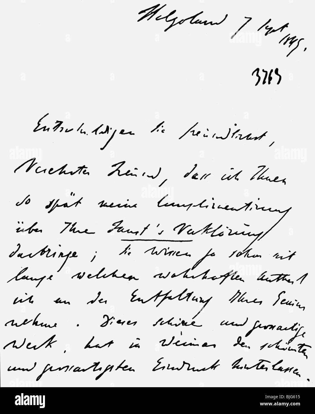 Liszt, Franz, 22.10.1811 - 31.7.1886, Hungarian composer and pianist, letter about 'Faust' of Robert Schumann, Weimar, 7.9.1849, , Stock Photo
