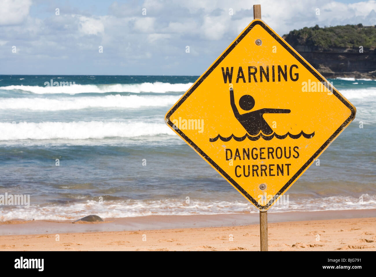 Swimming restrictions Avalon Beach, Australia. Stock Photo