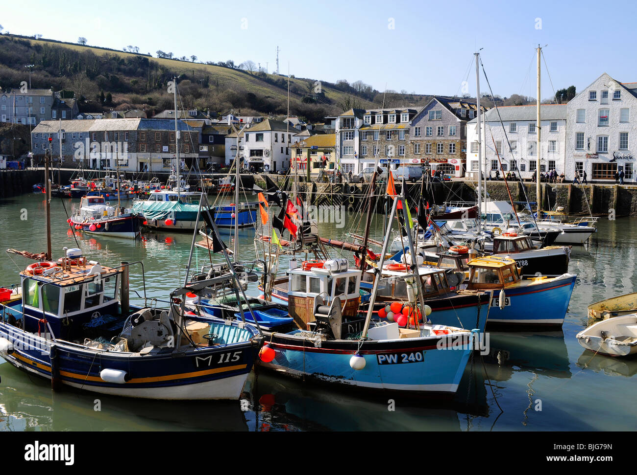 fishing boats in the harbour at mevagissey in cornwall, uk Stock Photo