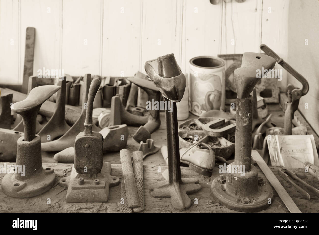 Great Image Of A Vintage Cobblers Bench And Tools Stock Photo