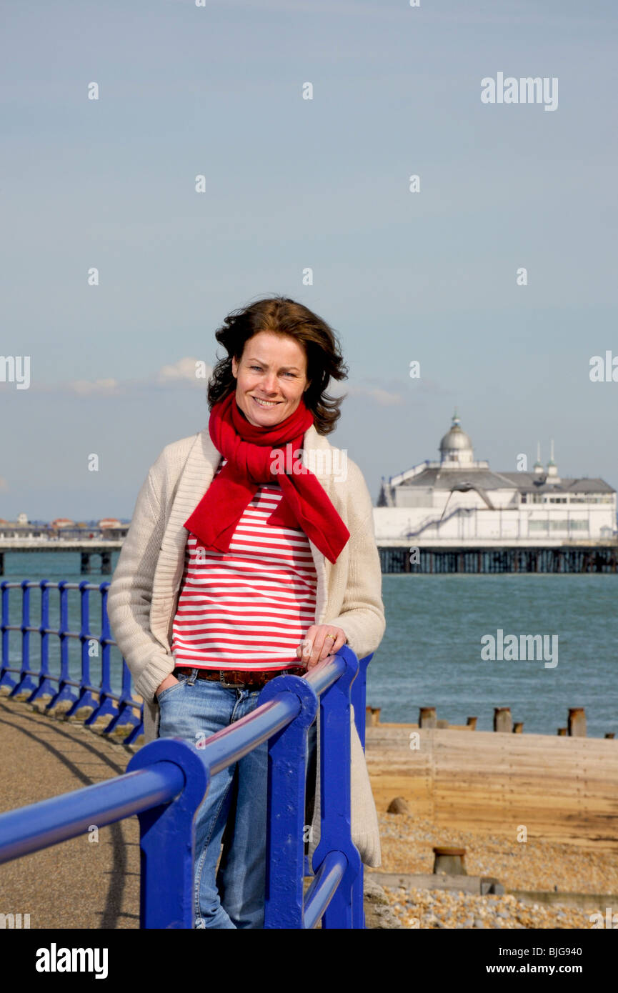 Actress Janet Dibley on Eastbourne seafront East Sussex, UK. Picture by Jim Holden. Stock Photo