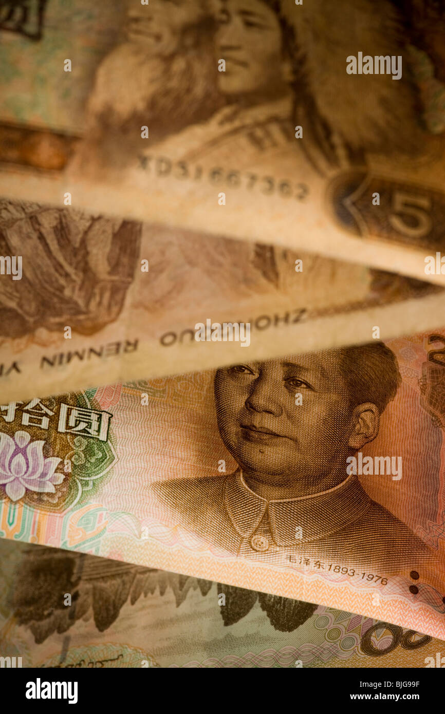 chinese yuan bills at a diagonal Stock Photo