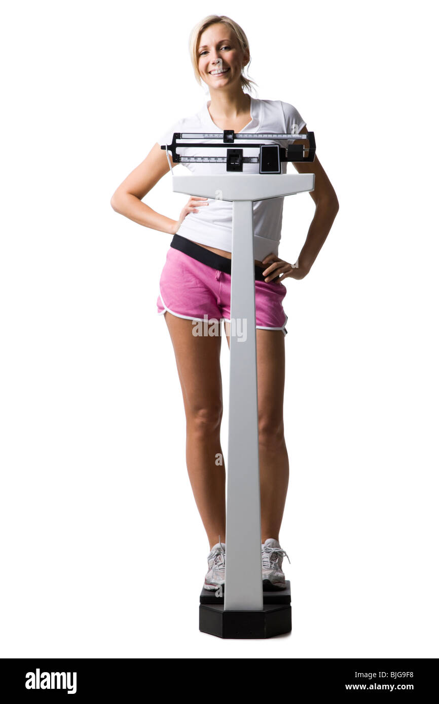 Woman standing on weight scale showing error message - Temecula Weight Loss