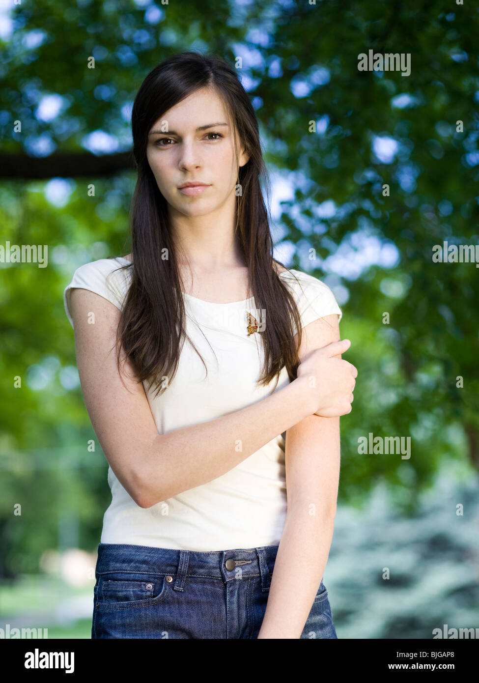 woman in a white shirt Stock Photo