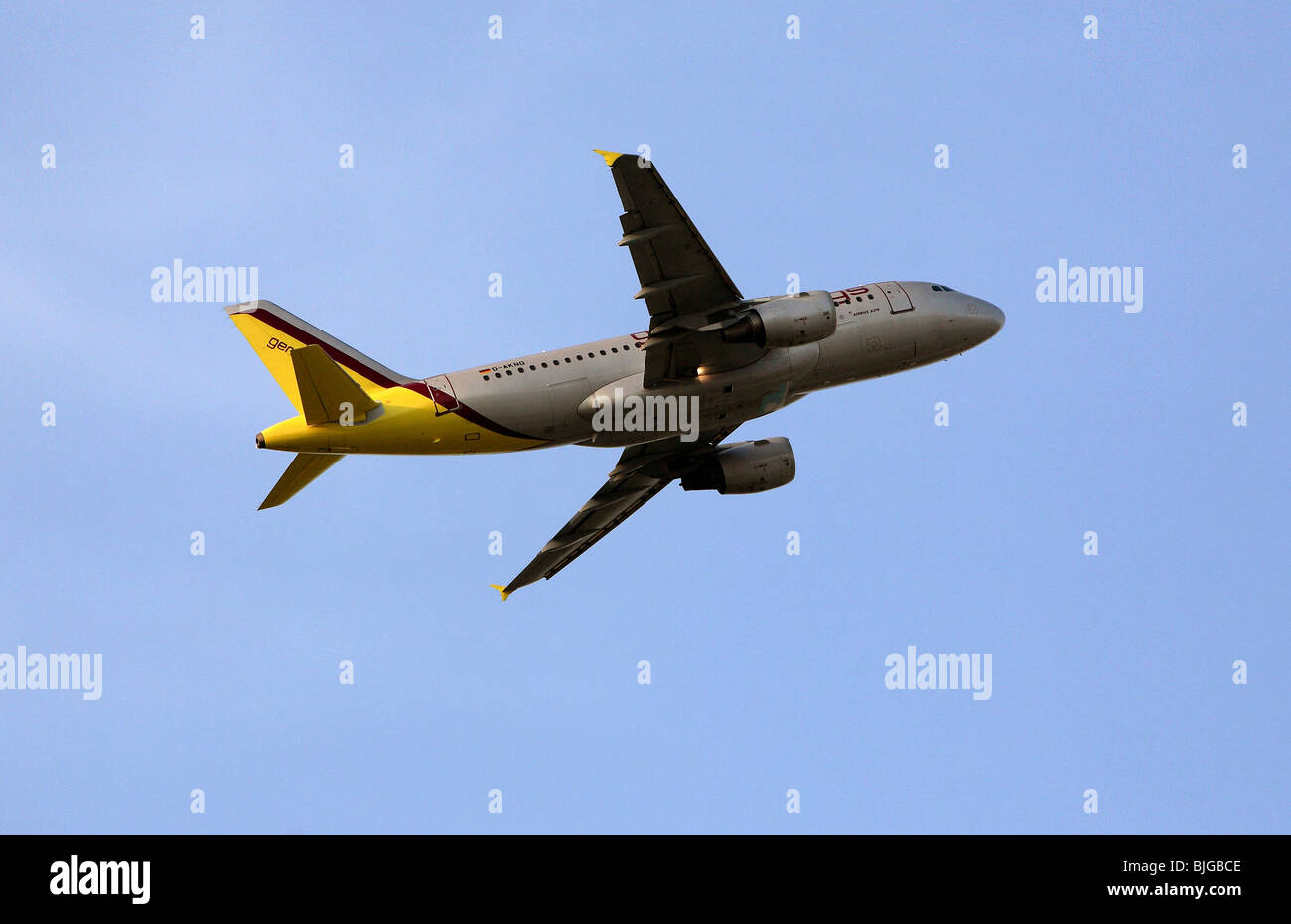 Germanwings aircraft taking off, Rheinmuenster, Germany Stock Photo