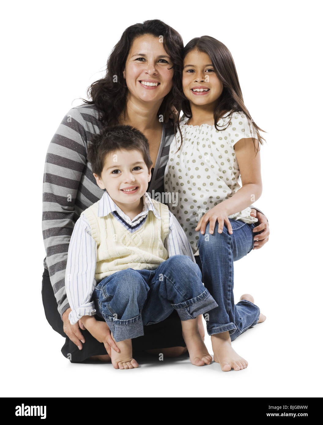 mother and two children Stock Photo