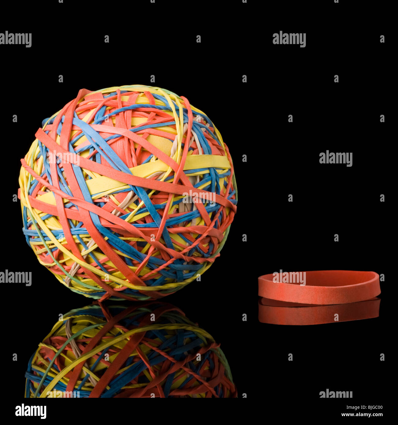 rubber band and a rubber band ball Stock Photo