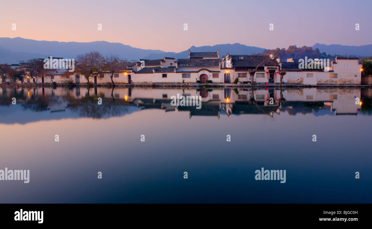 Panoramic view of an ancient Chinese village at Dusk, Anhui, China ...