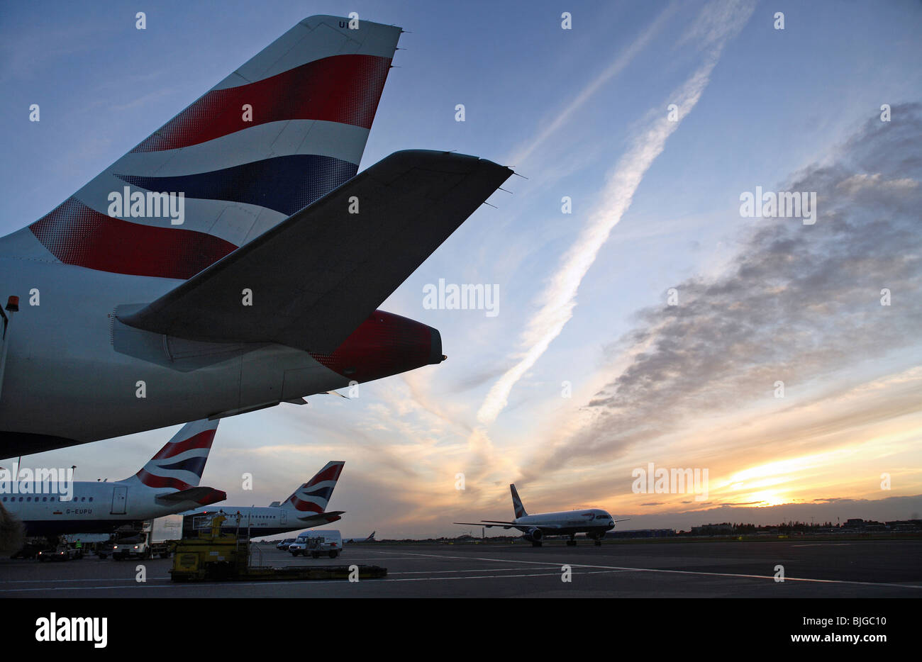 British Airways aircrafts at Heathrow Airport, London, Great Britain Stock Photo
