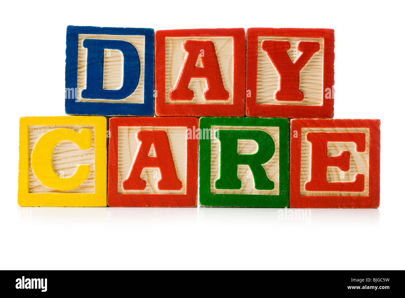 nursery blocks spelling 'day care' Stock Photo