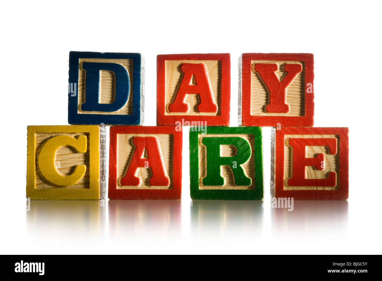 nursery blocks spelling 'day care' Stock Photo