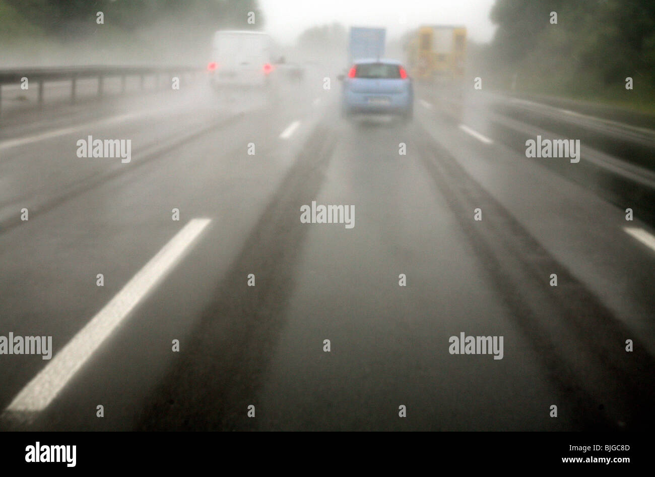 Traffic in bad visibility, Munich, Bavaria Stock Photo
