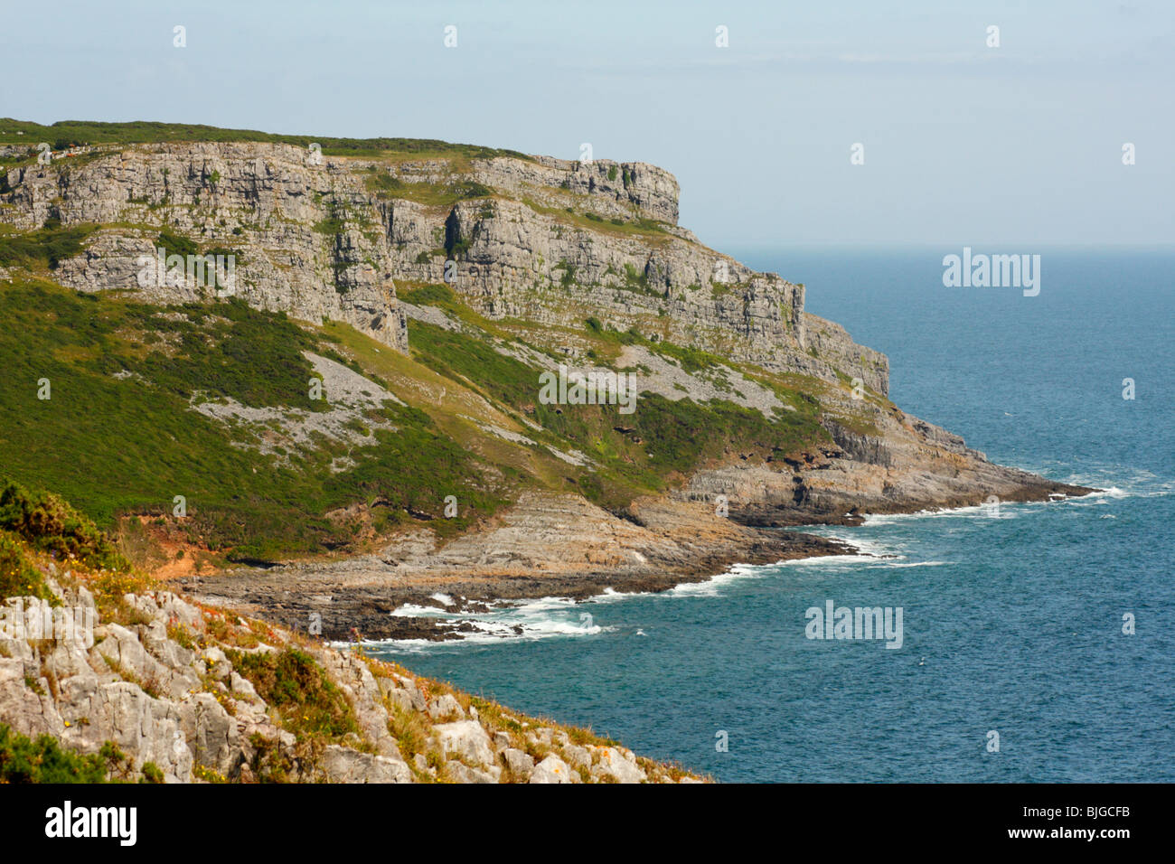 View looking East towards Pwll Du Head from Pennard Cliffs, Gower Peninsula, south Wales, U.K. Stock Photo