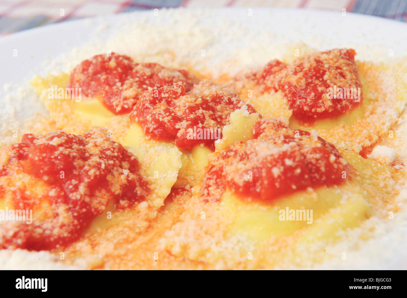 Home made italian ravioli served in a farm holidays Stock Photo