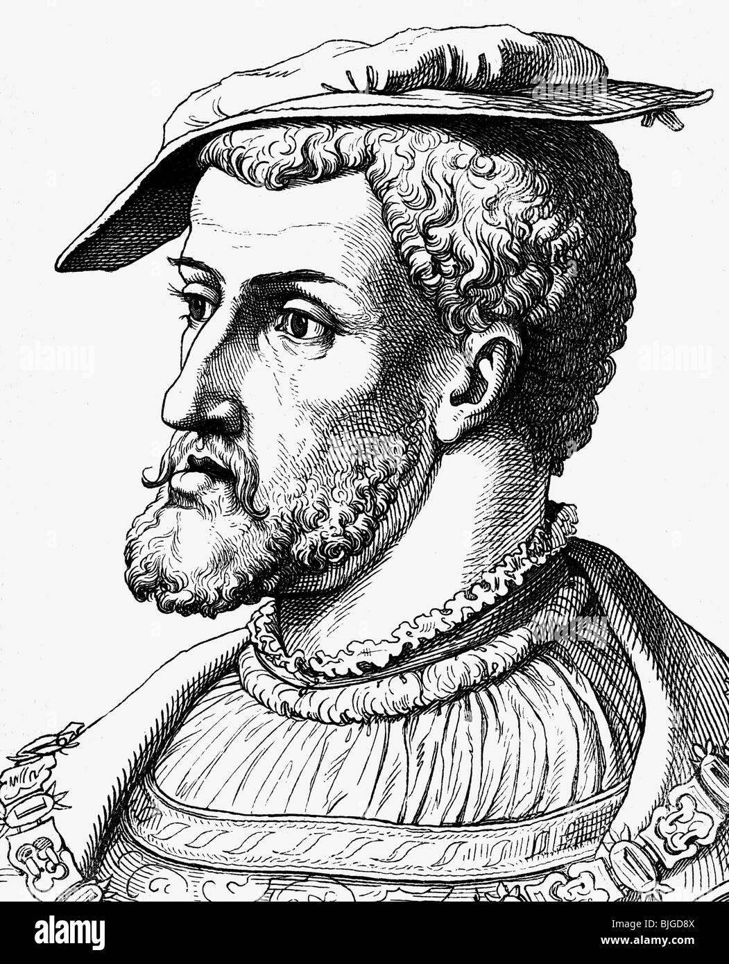 Charles V, 24.2.1500 - 21.9.1558, Holy Roman Emperor 26.10.1530 - 12.9.1556, portrait, copper engraving by Ludwig Bechstein, 19th century, , Artist's Copyright has not to be cleared Stock Photo