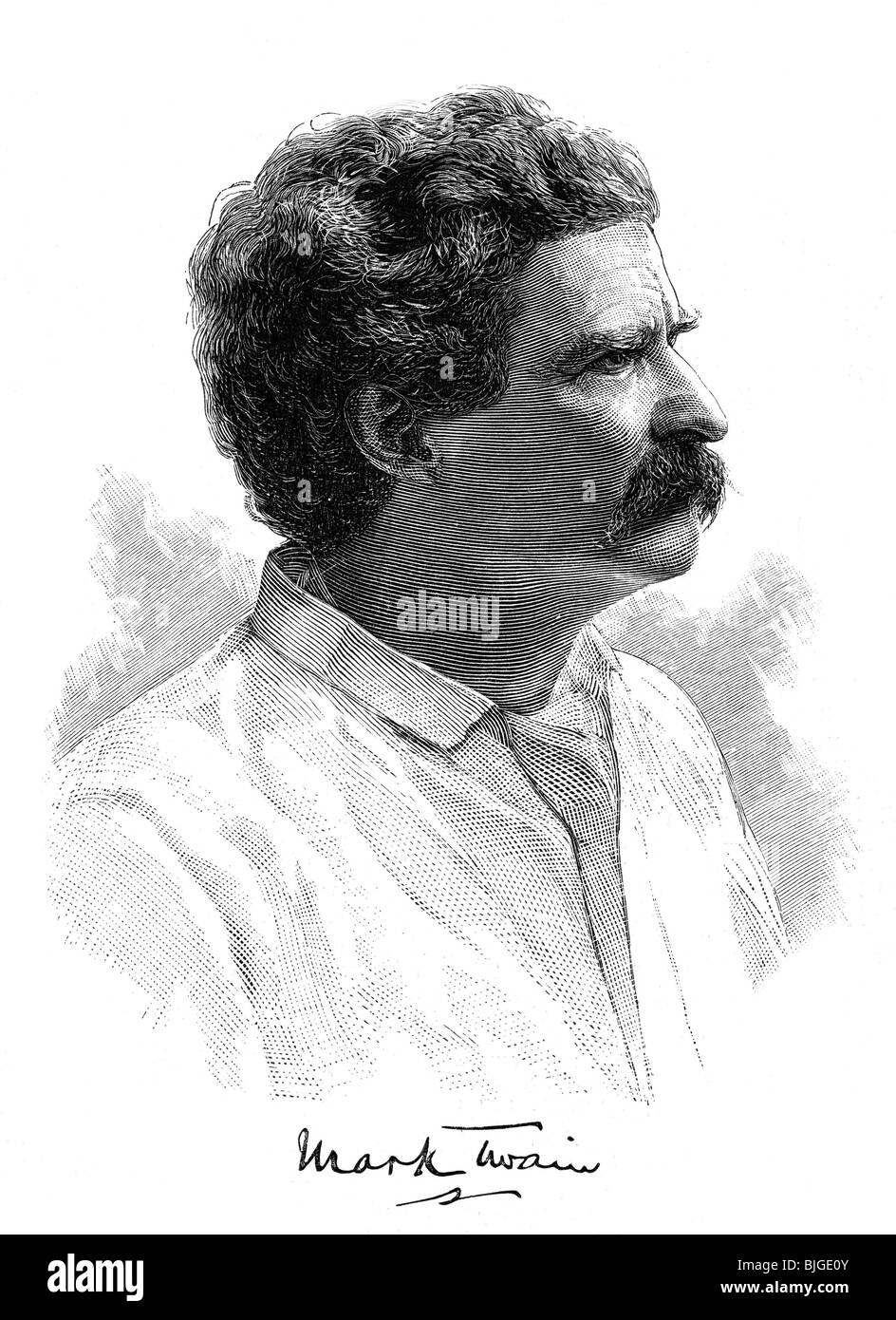 Twain, Mark, 30.11.1835 - 21.4.1910, American author / writer, humorist, portrait, wood engraving, late 19th century, Stock Photo