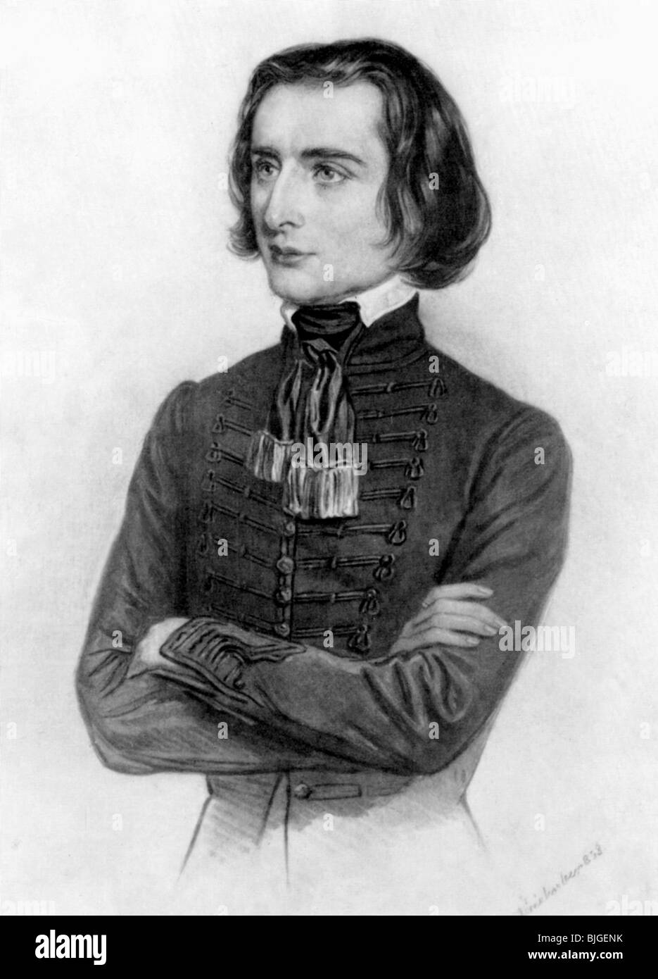 Liszt, Franz, 22.10.1811 - 31.7.1886, Hungarian composer and pianist, half length, lithograph by Josef Kriehuber the Elder, 1838, Stock Photo