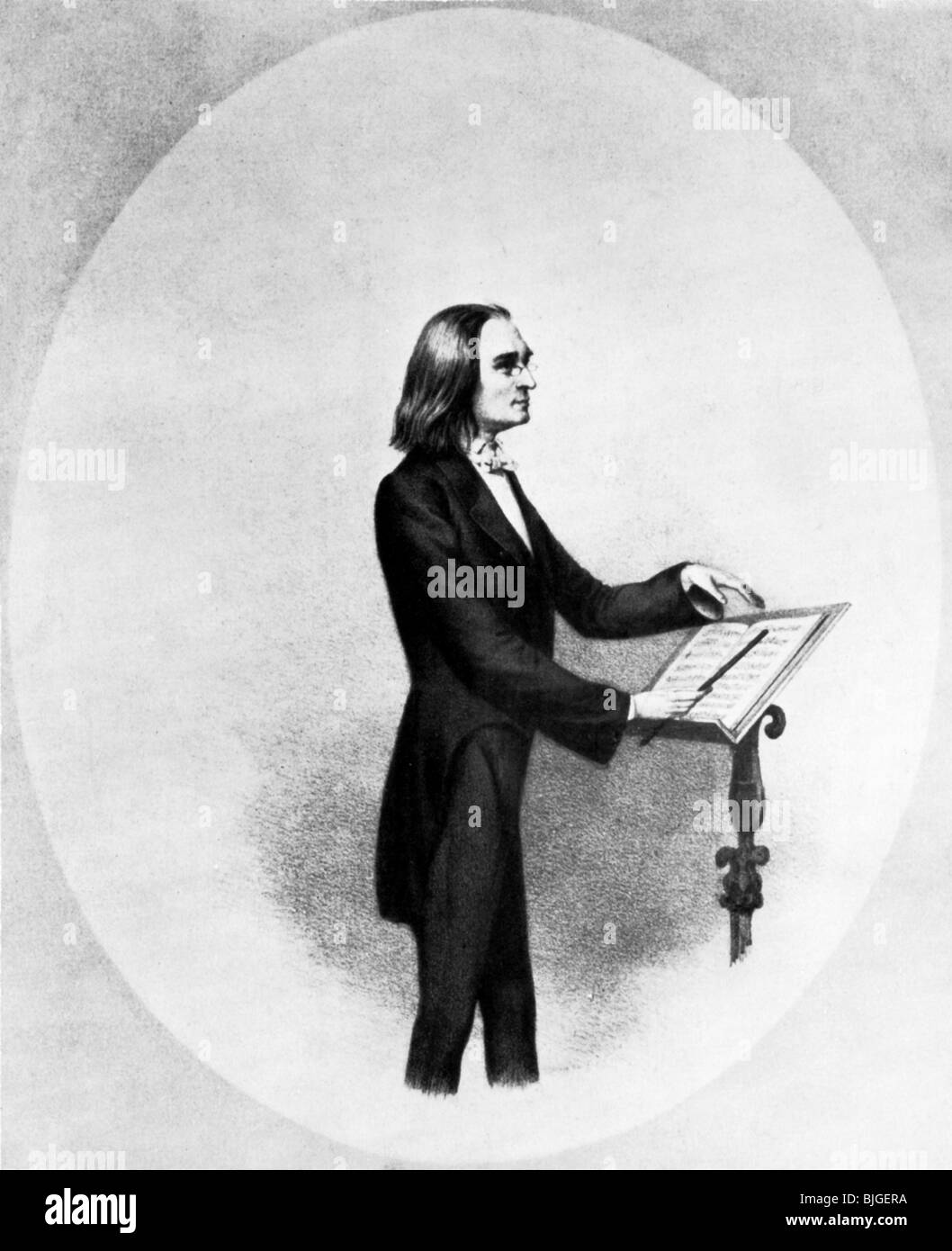 Liszt, Franz, 22.10.1811 - 31.7.1886, Hungarian composer and pianist, as conductor, lithograph after C. F. Hoffmann, um 1853, , Stock Photo