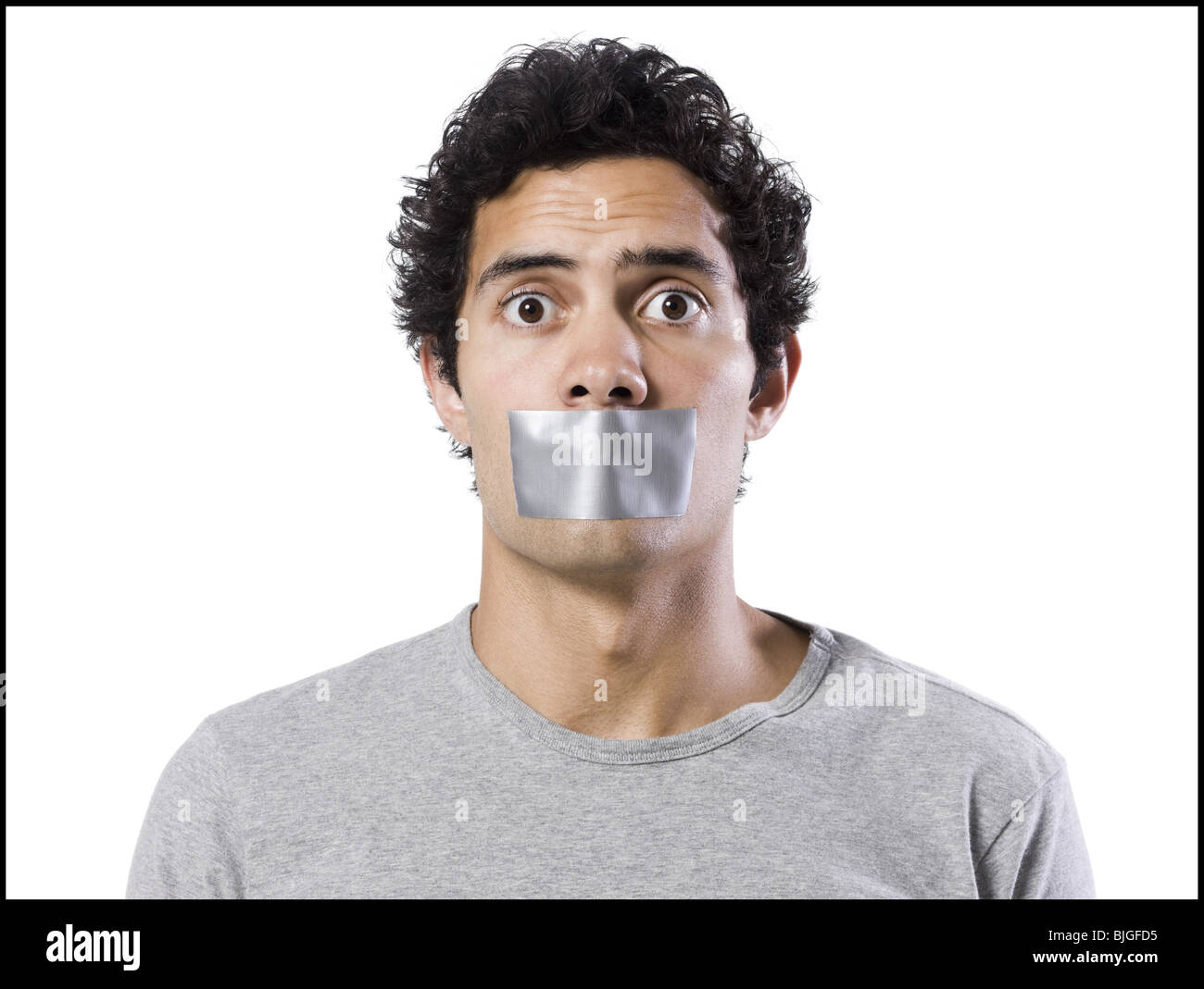 man with tape on his mouth Stock Photo Alamy