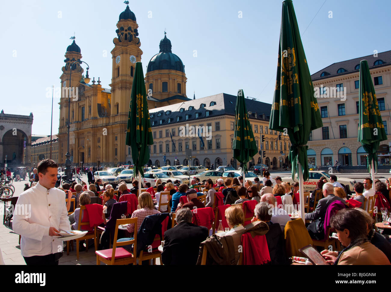 Outdoor cafe at Odeonsplatz in Munich, Germany Stock Photo