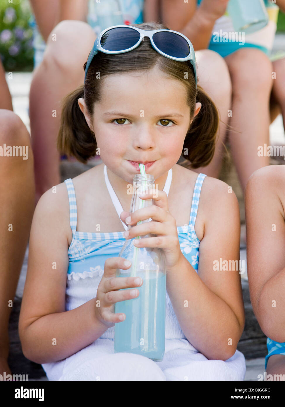 girl drinking a soda Stock Photo