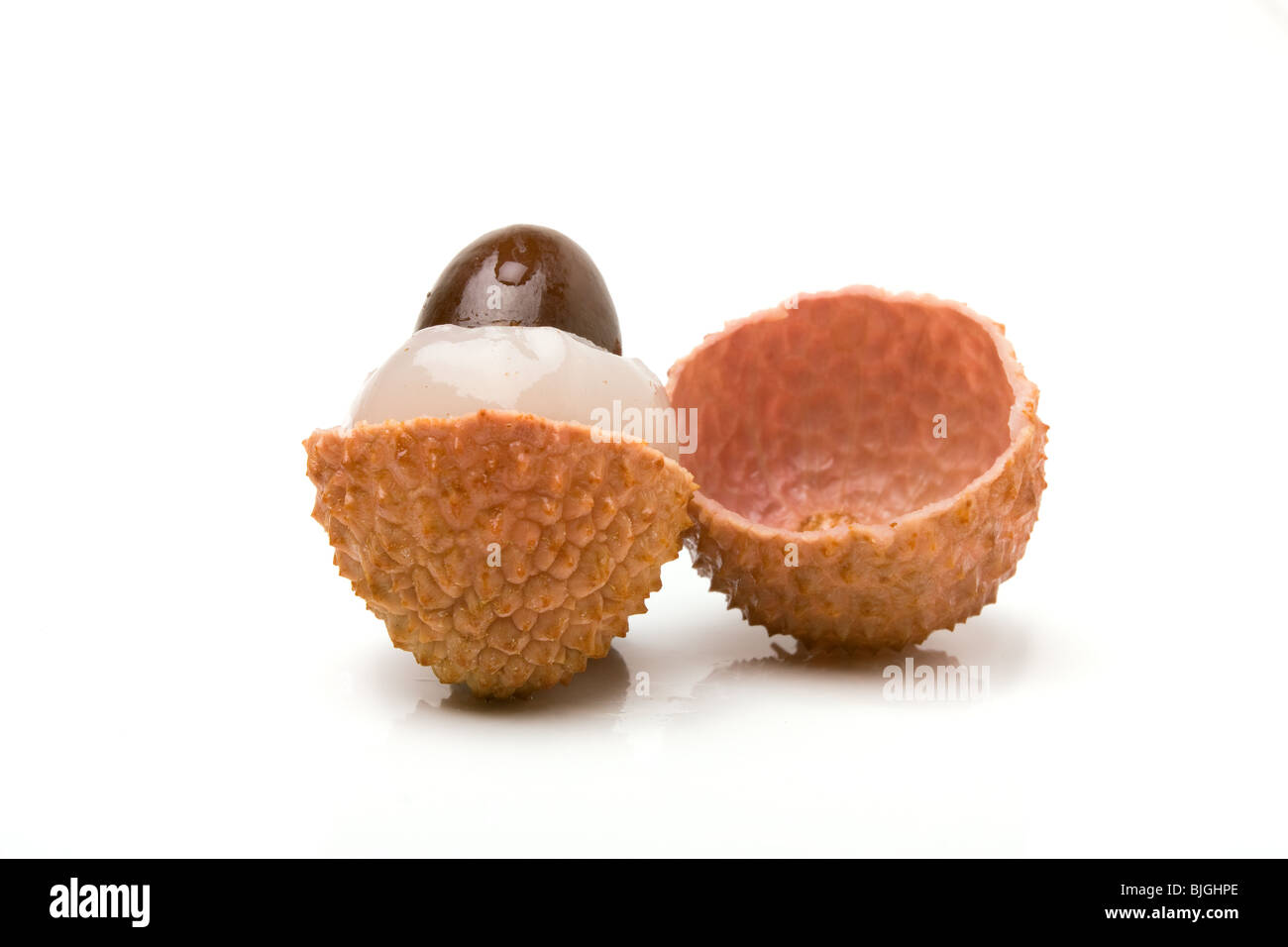 Group of Lychee also isolated against white background. Stock Photo