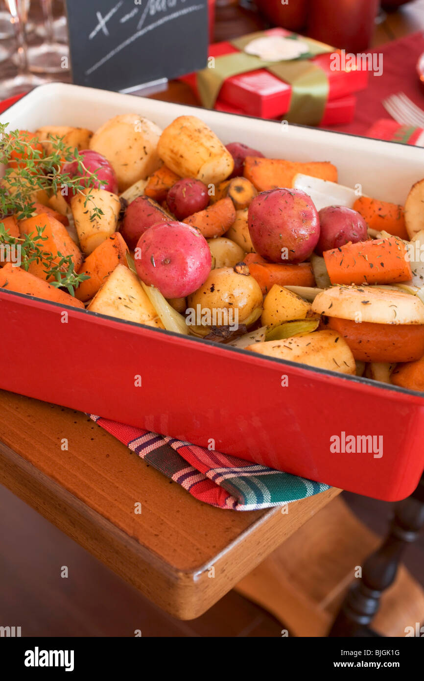Roasted root vegetables on Christmas table (USA Stock Photo Alamy