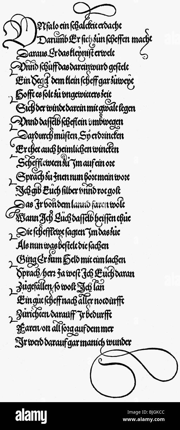 literature, 'Theuerdank', by emperor Maximilian I, edited by Melchior Pfitzing, 1517, page,   courtly poetry, knight errant, med Stock Photo