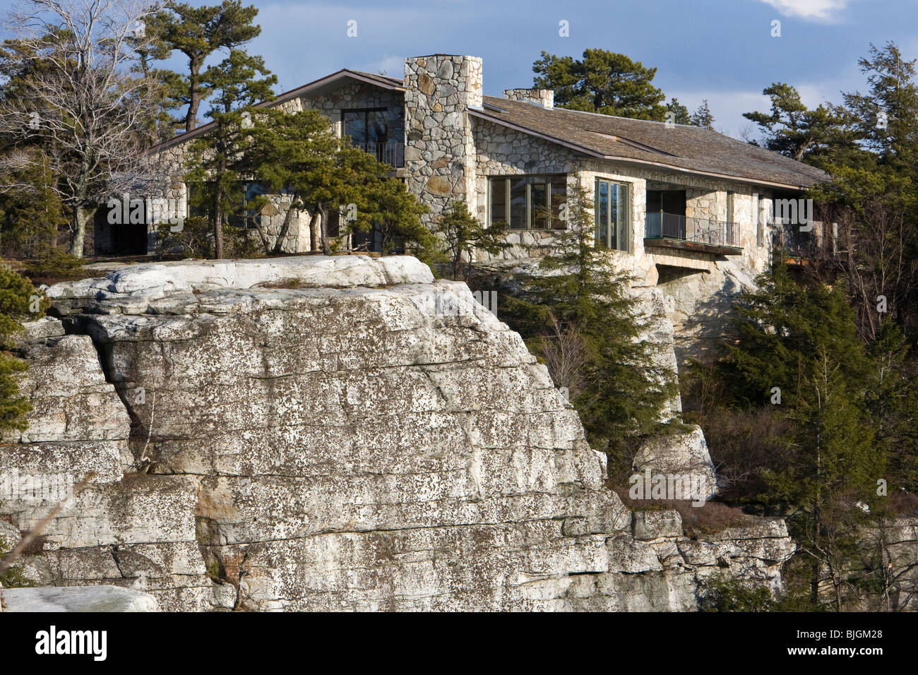 Beautiful stone built mountain house by the lake in Minnewaska State
