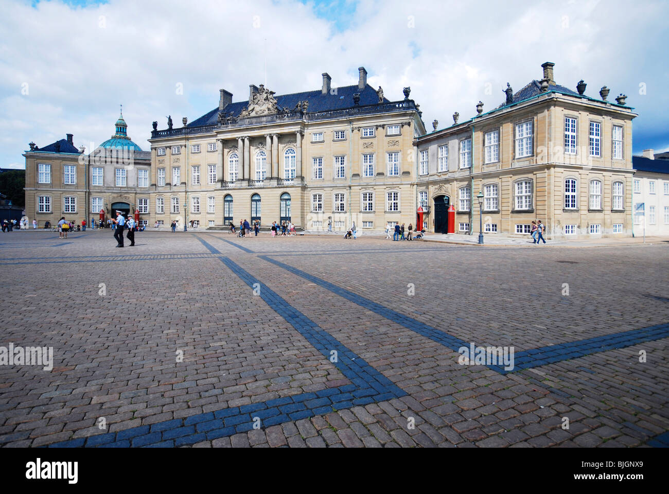 Amalienborg Palace in Copenhagen, Denmark, is the home of the Danish royal family. Stock Photo