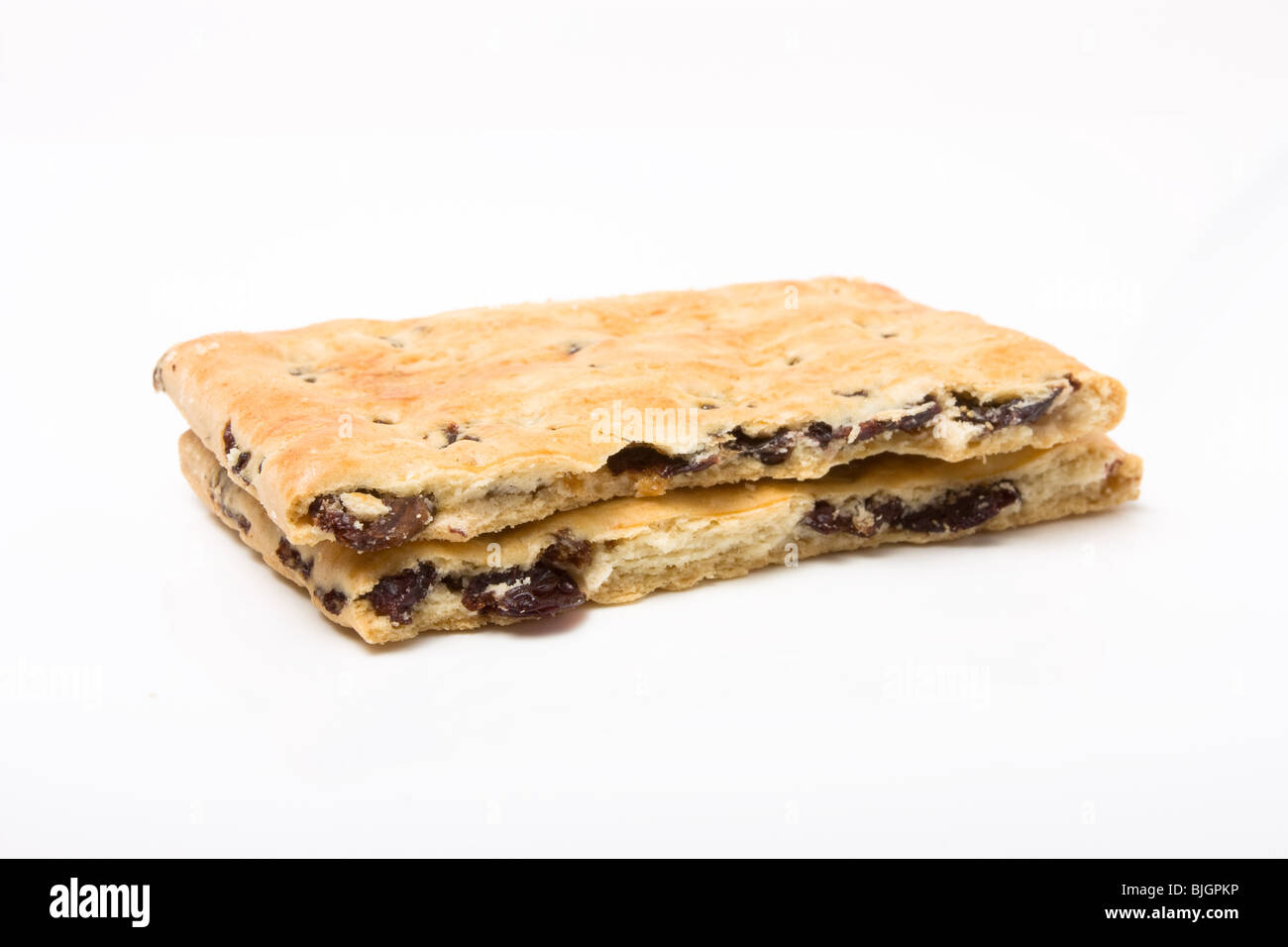 Garibaldi Biscuit from low perspective isolated against white bacground. Stock Photo