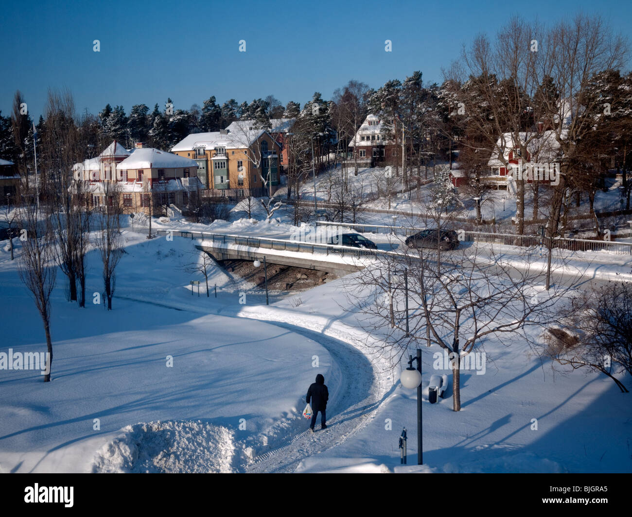 Town center at Lidingö in winter, Lidingö (Sweden) Stock Photo