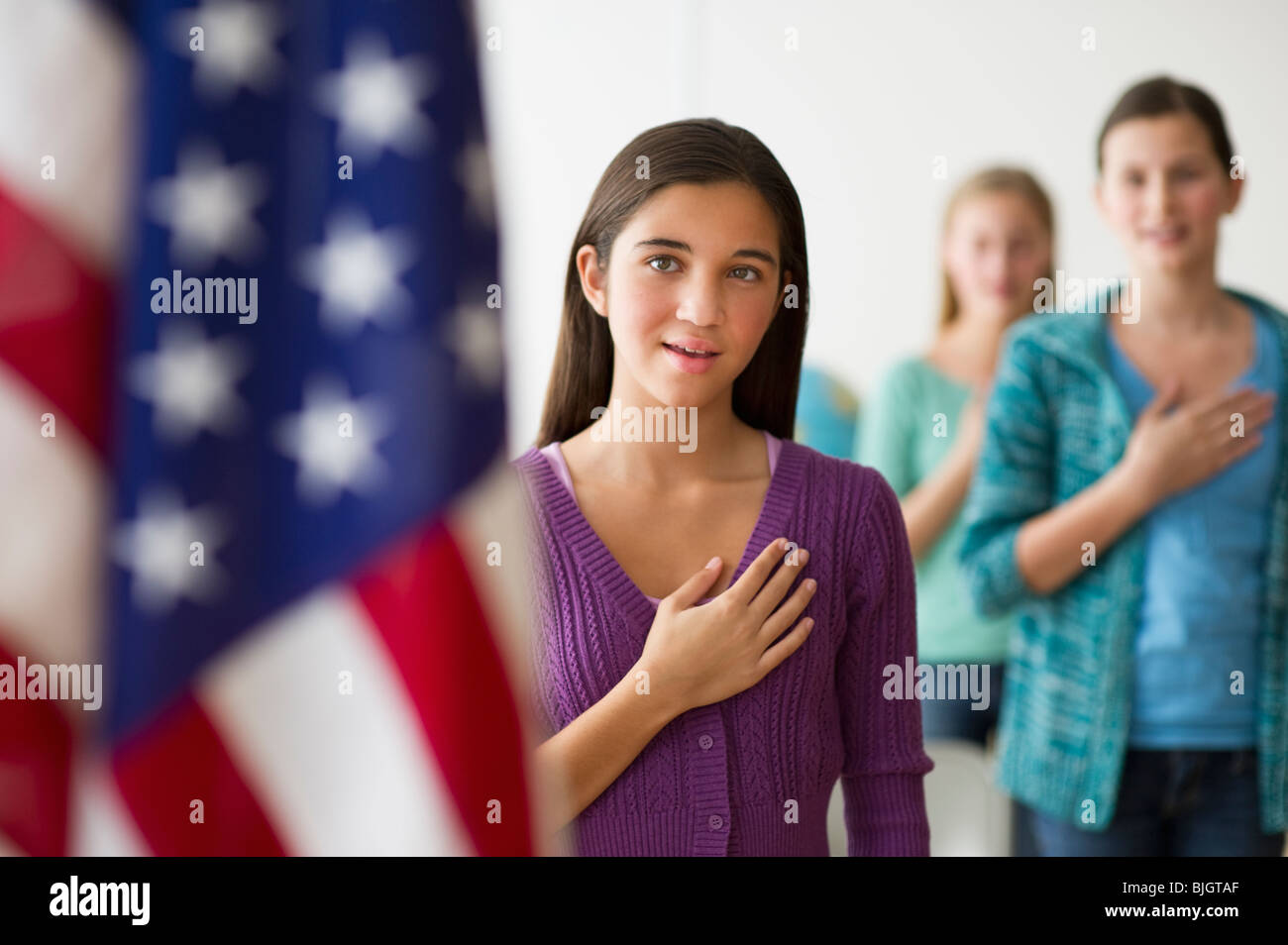 Students saying pledge of allegiance Stock Photo Alamy