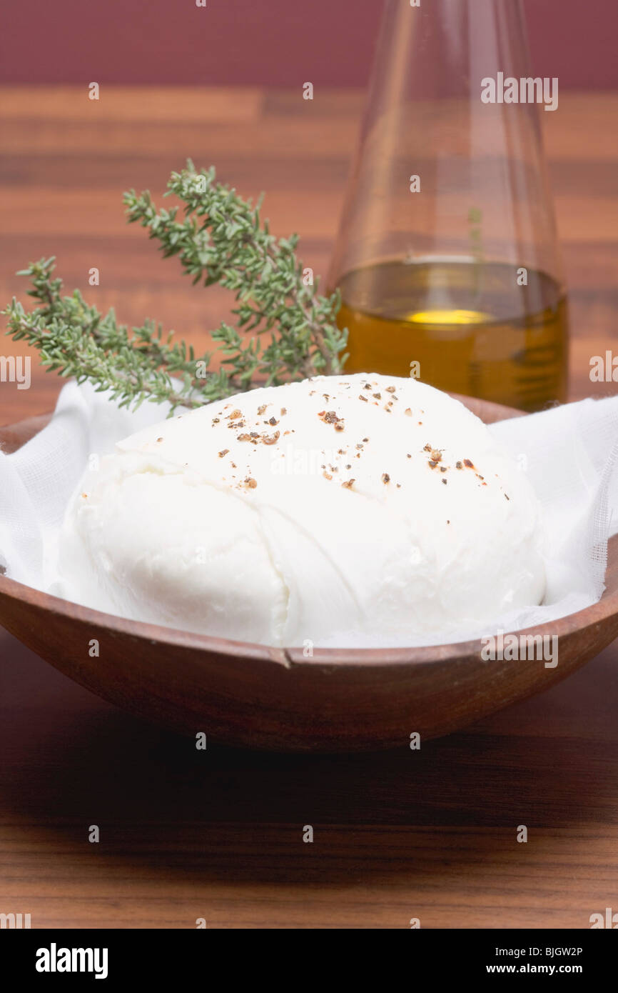 Mozzarella with thyme and olive oil Stock Photo Alamy
