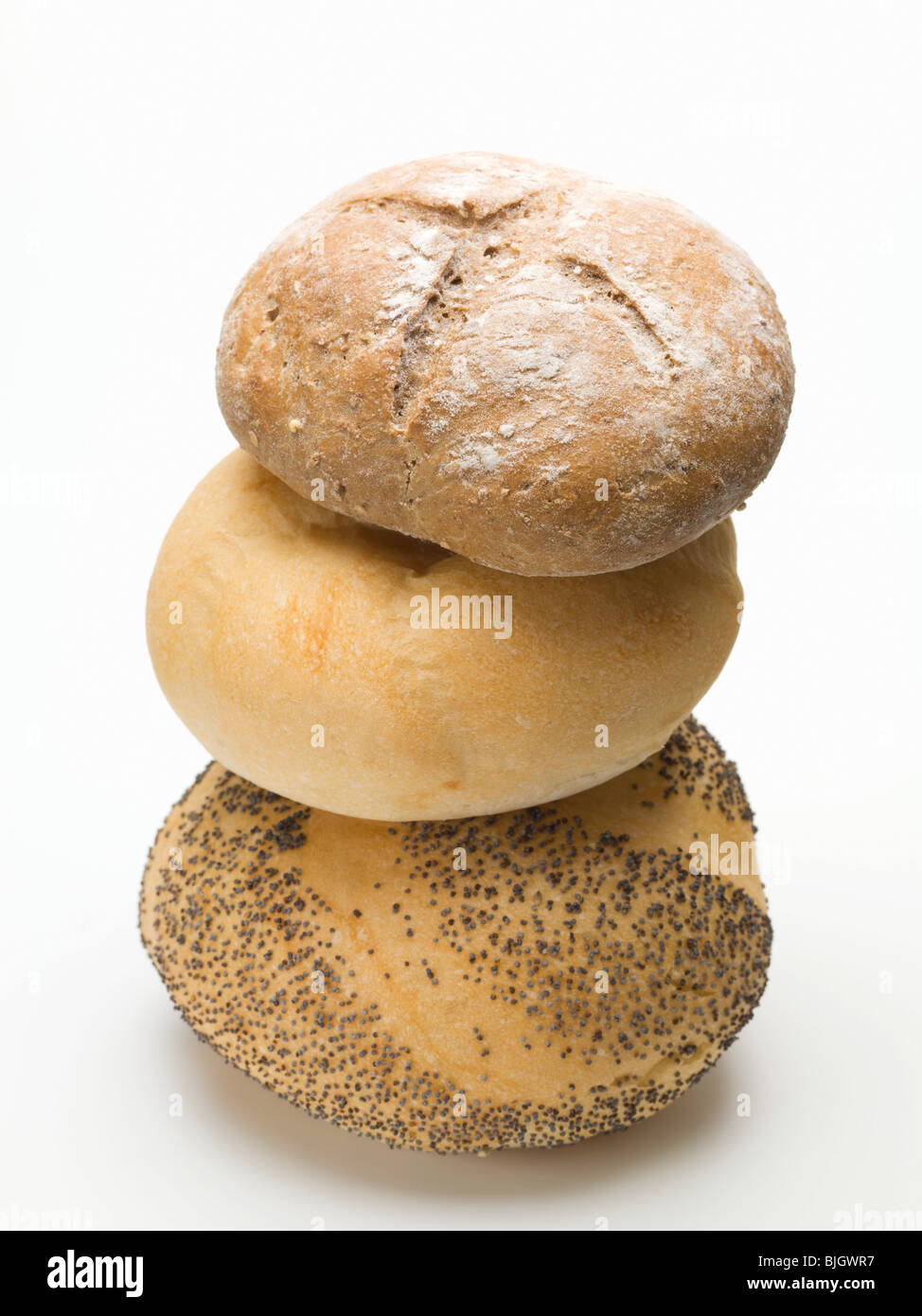 A poppy seed roll, a kaiser roll and a rye roll Stock Photo Alamy